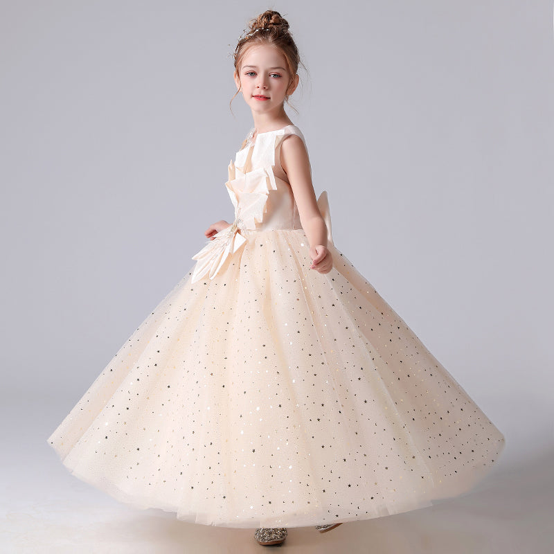 Junior Champagne Communion Dresses Girls Princess Pageant Dresses Sequin Tulle Formal Dresses For Teens Floor Length