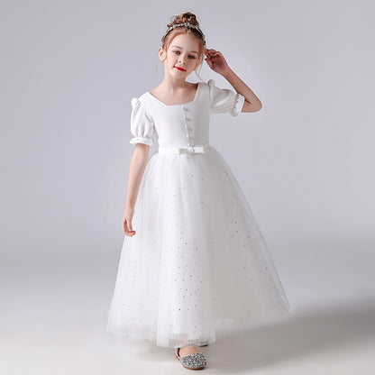 Junior Bridesmaid Dress For Wedding White Flower Girl Dresses Princess Brithday Party Dresses