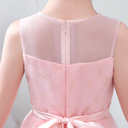 Junior Bridesmaid Dress For Wedding Beaded Pink Flower Girl Dress Princess Pageant Dress Sleeveless