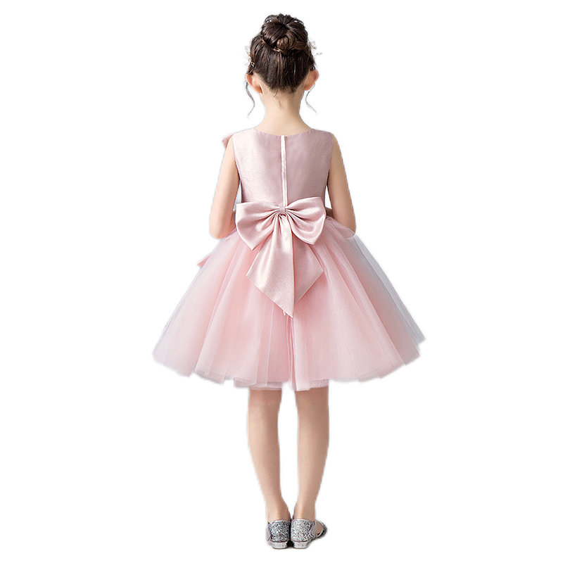 Flower Girl Dresses For Wedding Little Girl Blush Pink Princess Bridesmaid Dress Lace Appliques Tulle Dress Sleeveless