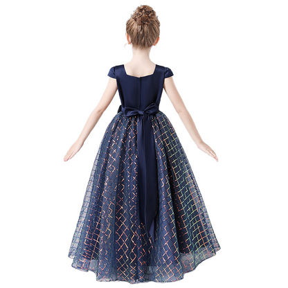 Junior Pageant Dress Navy Birthday Party Gown Square Neck Elegant Special Occasion Dresses