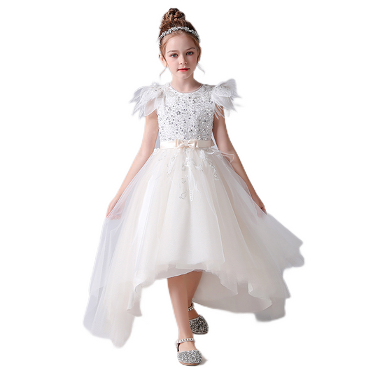 Little Girls Sequin Pageant Dresses White Birthday Ball Gown For Girls Tulle Fancy Party Dresses