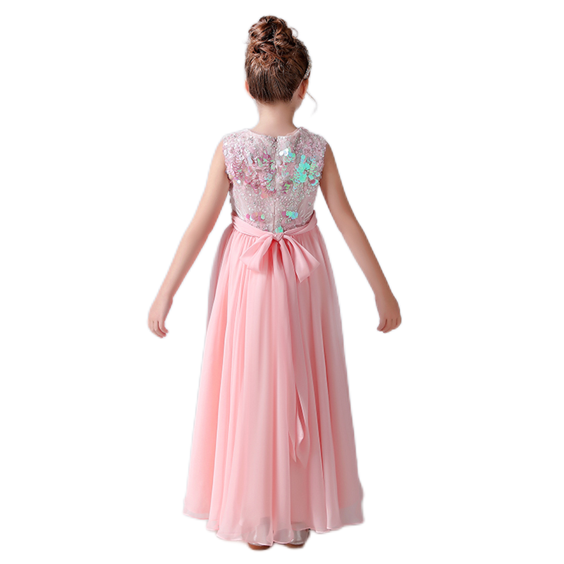 Pink Junior Bridesmaid Dress For Wedding Flower Girl Dresses Sequin Chiffon Ball Gown Sleeveless