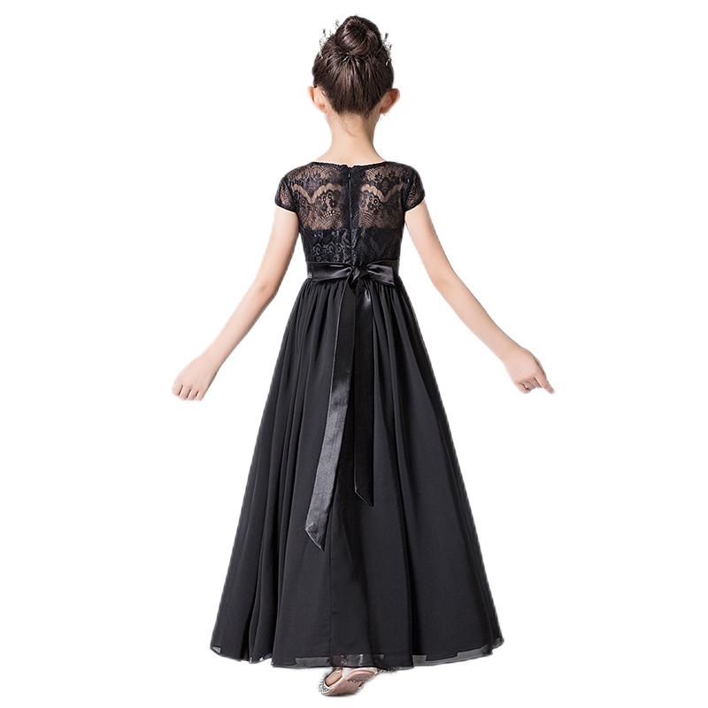 Special Occasion Dresses For Girls Black Lace Formal Dresses Junior Chiffon Ball Gown Full Length