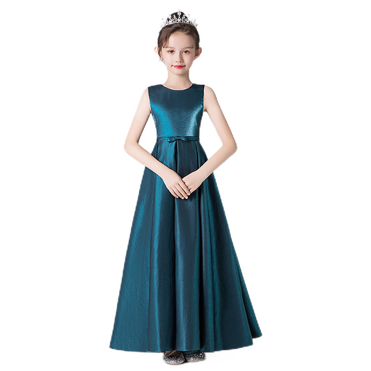 Junior Dark Blue Formal Dresses Pageant Dresses For Teen Girls Satin Evening Long Gown Sleeveless