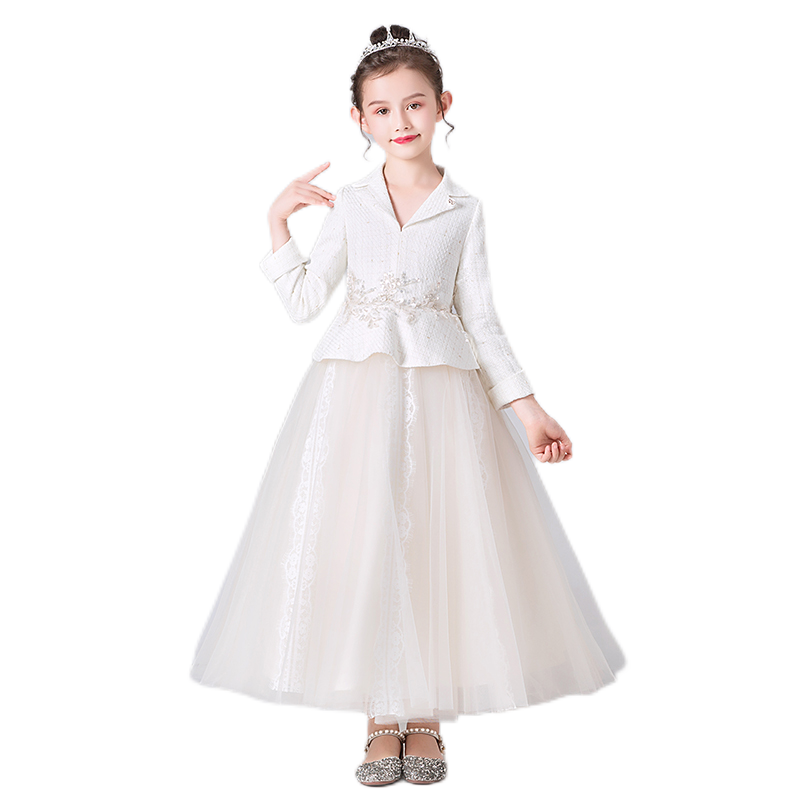 Junior Bridesmaid Dresses For Wedding Champagne Birthday Party Dress For Teens Tulle Puffy Dresses Long Sleeve