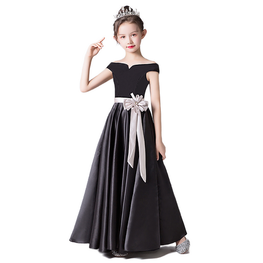 Girls Black Formal Dresses Satin Special Occasion Dresses For Teens Evenning Dress Floor Length