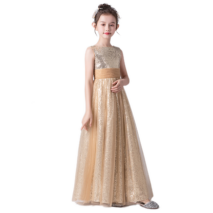 Gold Junior Bridesmaid Dress Sequin Pagaent Dresses For Teens Flower Girl Dress Sleeveless