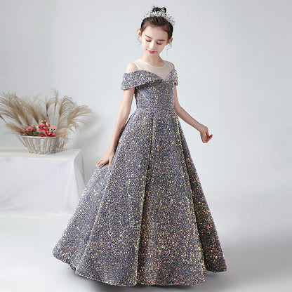 Girls Birthday Party Dresses Formal Occasion Dress For Little Juniors Sequin Skirt