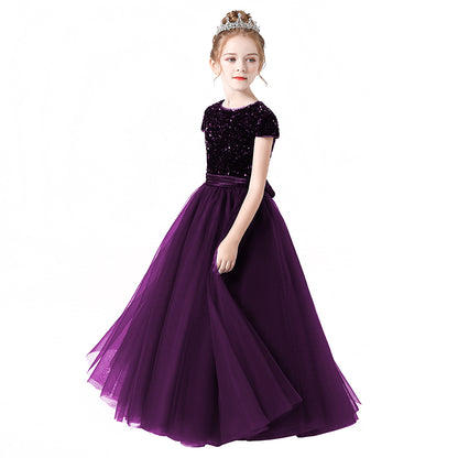 Flower Girl Dresses Wedding Bridesmaid Sequins Tulle Puffy Skirt Girls Birthday Party Pageant Gown Floor Length