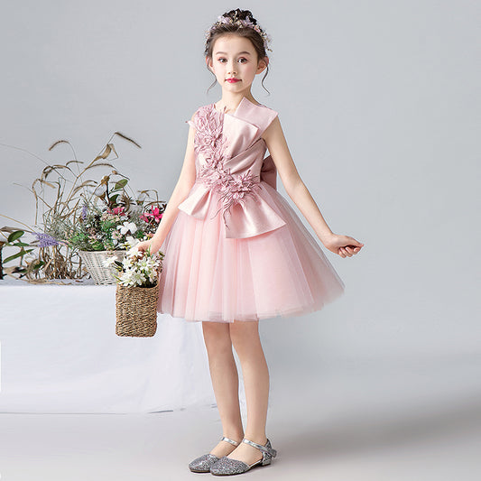 Flower Girl Dresses For Wedding Little Girl Blush Pink Princess Bridesmaid Dress Lace Appliques Tulle Dress Sleeveless