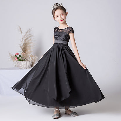 Special Occasion Dresses For Girls Black Lace Formal Dresses Junior Chiffon Ball Gown Full Length