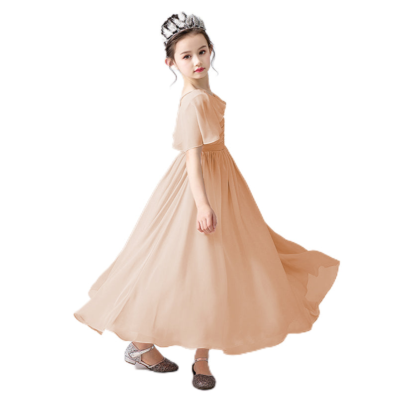 V-Neck Flower Girl Dresses Little Girl Bridesmaid Dress Chiffon Princess Party Dress Sleeveless