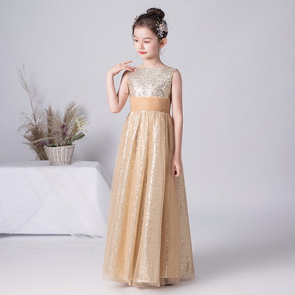 Gold Junior Bridesmaid Dress Sequin Pagaent Dresses For Teens Flower Girl Dress Sleeveless