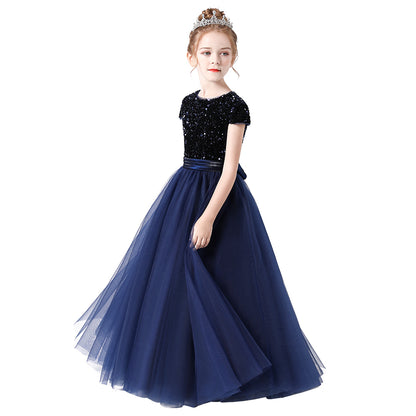 Flower Girl Dresses Wedding Bridesmaid Sequins Tulle Puffy Skirt Girls Birthday Party Pageant Gown Floor Length