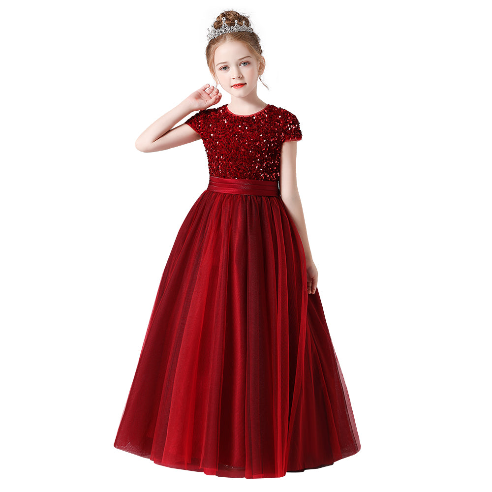 Fancy Girl Prom Dress Children Wedding Tulle Sequin Ball Gown Kids