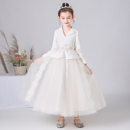 Junior Bridesmaid Dresses For Wedding Champagne Birthday Party Dress For Teens Tulle Puffy Dresses Long Sleeve