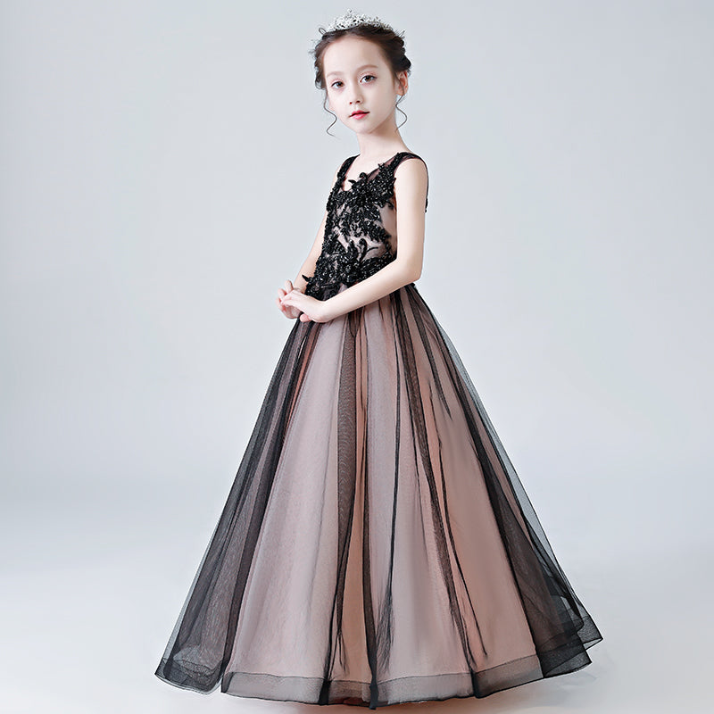 Junior Beaded Special Occasion Dresses V-Neck Princess Party Dress For Girls Tulle Ball Gown