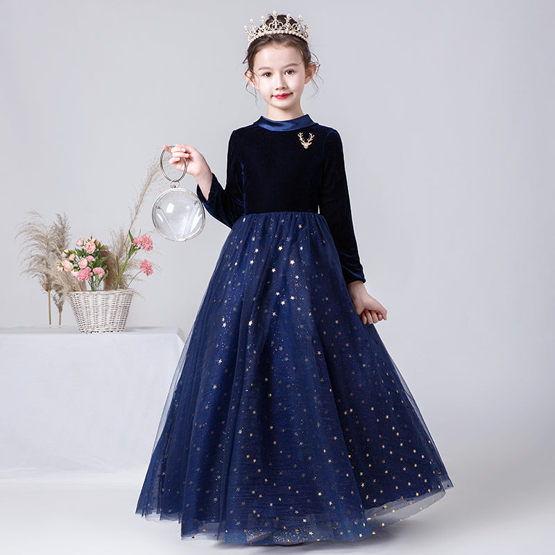 Girls Long Sleeve Crew Neck Evening Dress