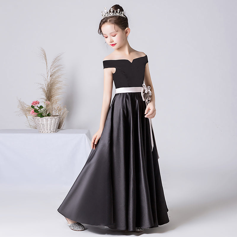 Girls Black Formal Dresses Satin Special Occasion Dresses For Teens Evenning Dress Floor Length