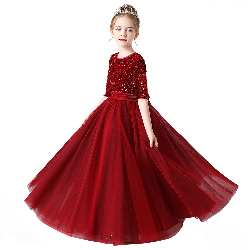 Flower Girl Dresses Wedding Bridesmaid Sequins Tulle Puffy Skirt Girls Birthday Party Pageant Gown