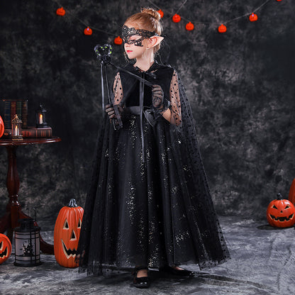 Girls Halloween Dress Black Formal Dresses For Junior Sequin Fancy Party Dresses Full Length