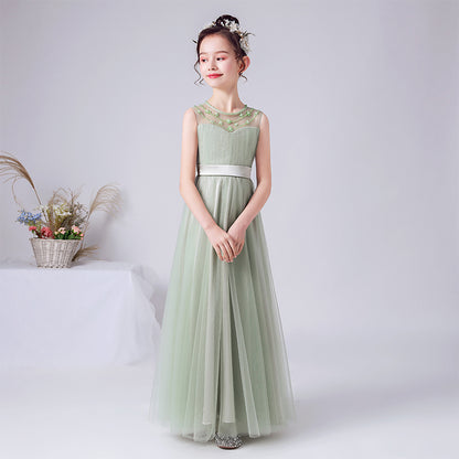Sage Green Flower Girl Dresses Beaded Junior Bridesmaid Dresses Tulle Ball Gown Sleeveless