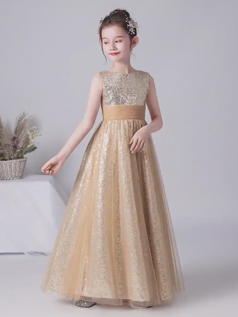 Girls gold bridesmaid store dress