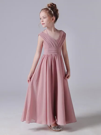 Junior Bridesmaid Dresses For Wedding Dusty Rose Chiffon Flower Girl Dresses Formal Pagaent Party Dresses Sleeveless