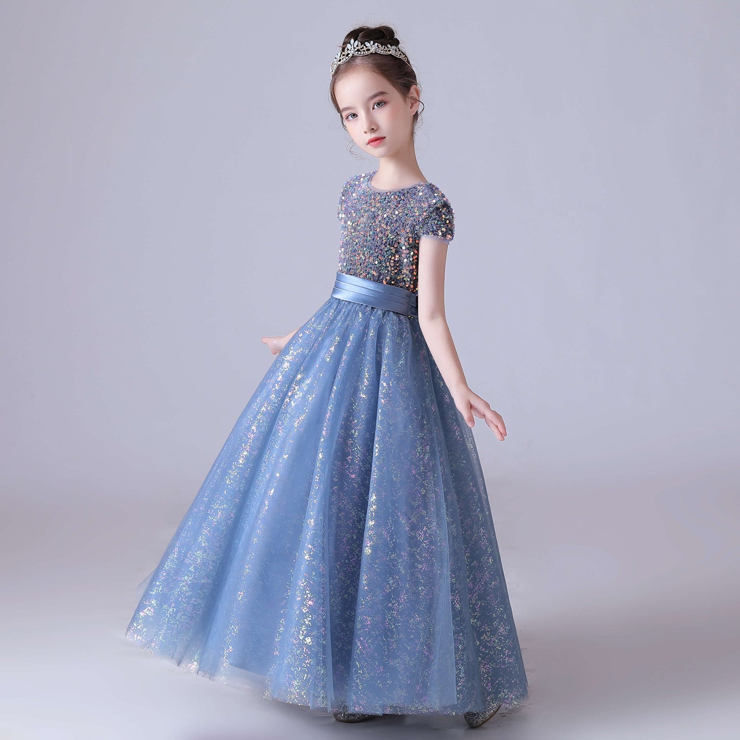 Flower Girl Dresses For Wedding Bridesmaid Sequins Tulle Puffy Skirt Girls Birthday Party Gown Floor Length