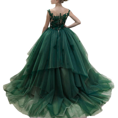Dark Green Teens Cocktail Dress Birthday Party Dress For Girls Trailing Gown