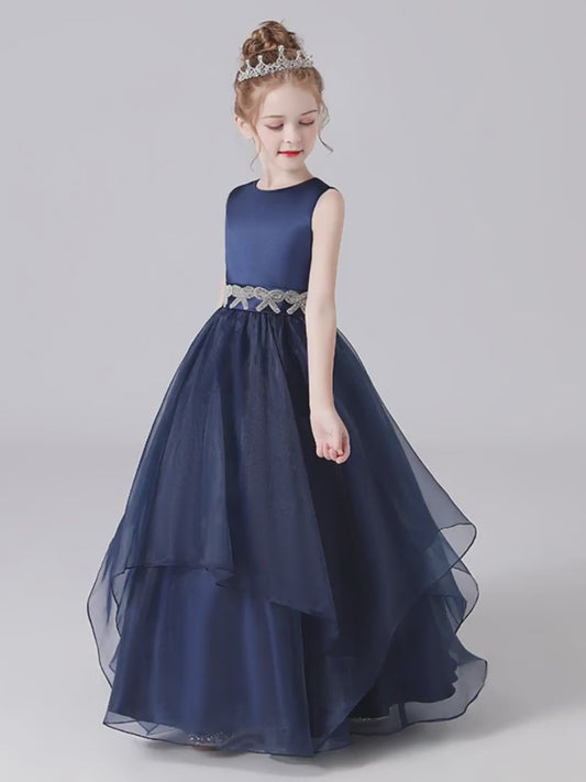 Sleeveless Flower Girls Dress Tulle Girls Birthday Party Dresses Formal Special Occasion Dress For Teens Junior Bridesmaid Pageant Ball Gown