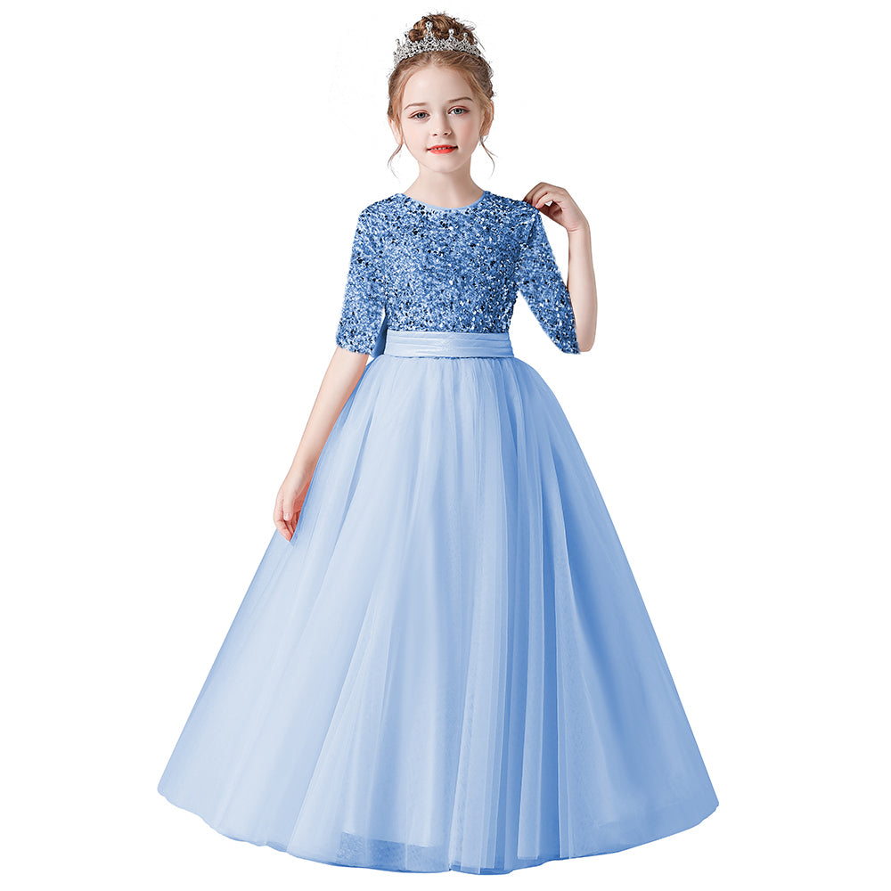 Flower Girl Dresses Wedding Bridesmaid Sequins Tulle Puffy Skirt Girls Birthday Party Pageant Gown