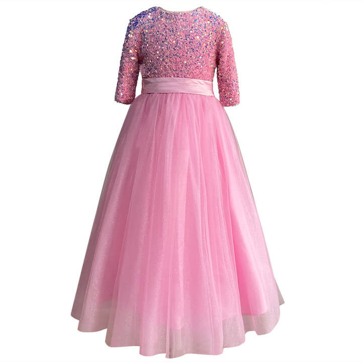 Flower Girl Dresses For Wedding Bridesmaid Sequins Tulle Puffy Skirt Girls Birthday Party Gown Floor Length